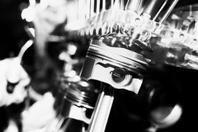 Black and white photo, with the close-up of the metal motor