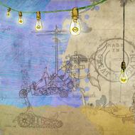 light bulbs at steampunk style grunge background