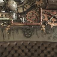 Steampunk Interior Design with gears on wall