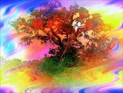wide trees, abstract colorful drawing