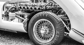 Jaguar Car Engine in black and white background