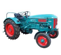 old blue tractor on white background