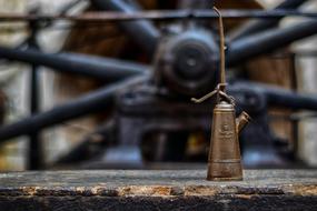 oil canister on the background of an abandoned factory