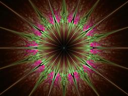 green and red star at darkness, fractal