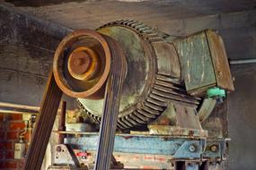 photo of an engine in an abandoned factory, close-up