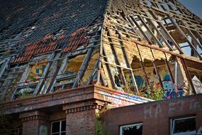 building of old Factory with broken roof and windows