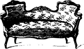 black and white sketch of vintage sofa