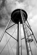 bottom view of the water tower, black and white