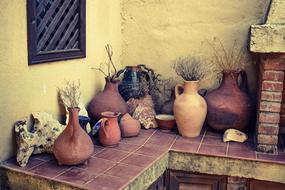 Beautiful and colorful ceramic pots and decorations on Cyprus in Greece