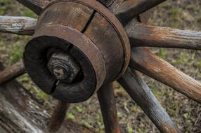 wooden wheel of a cowboy cart