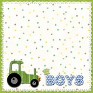 boys, square template with green tractor