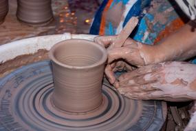 Clay pot on Potter Wheel