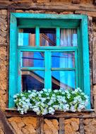 turquoise wooden window frame