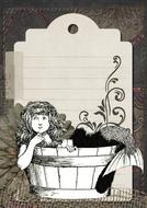 vintage drawing, mermaid taking bath