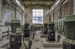 old machine tools in abandoned factory