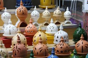 traditional oriental Pottery on market stall