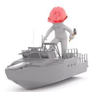 white 3d red helmet and boat