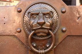 vintage Brass Doorknocker, Lion Head