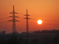 Dusk Power Poles red sun