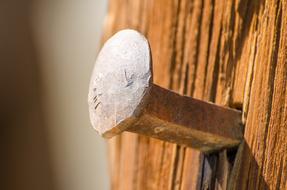 macro photo of a railway stake in a wooden pile