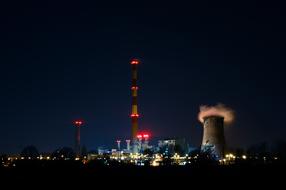 Power Plant with colorful lights at Night