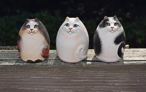 three Handmade Ceramic Cats