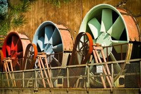 multicolored turbines in an industrial plant