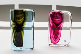 Beautiful, colorful, shiny glass vases, in light, in Munich, Germany