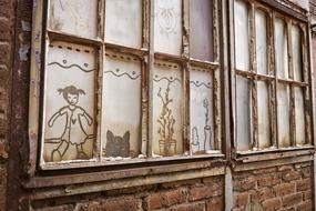 drawing on Window of old building