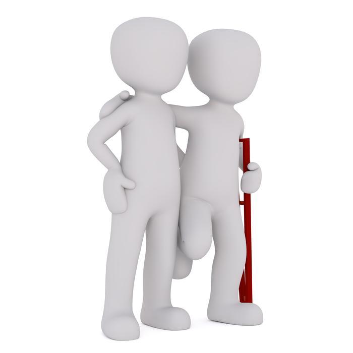 disabled person with stick and helper, 3d render