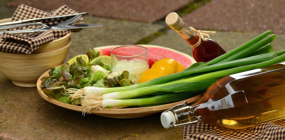 mixed salad with Spring Onions and watermelon