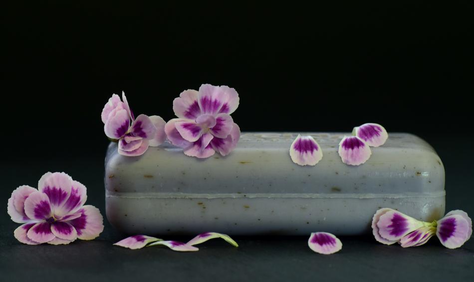 organic soap and violet buds