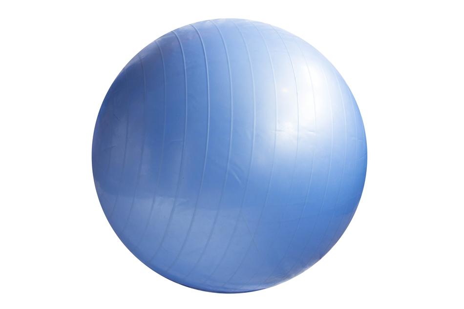 photo of blue fitness ball on a white background