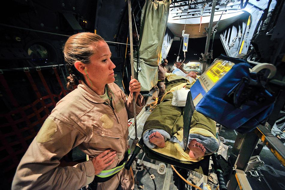 the nurse evacuates the victim on the ship