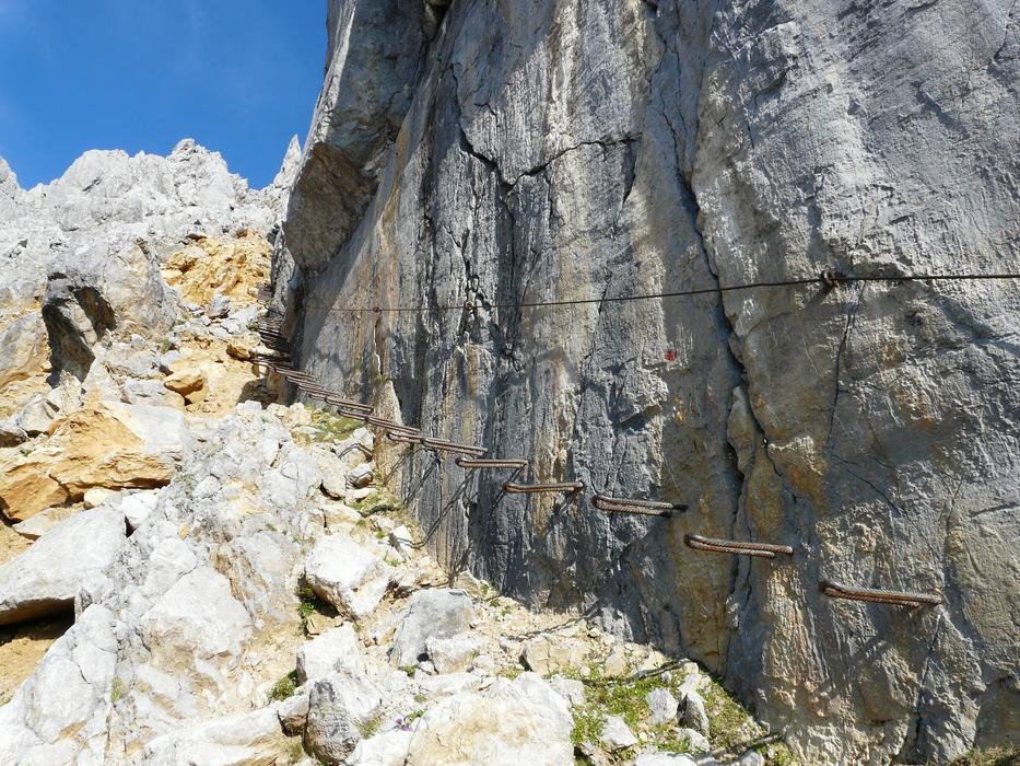 Hunter wall on the colorful and beautiful Gamsängersteig, at blue sky on background