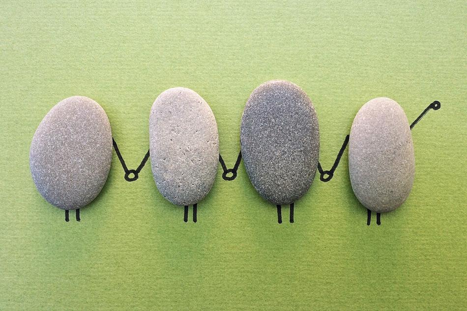 scenery, pebbles, holding hands