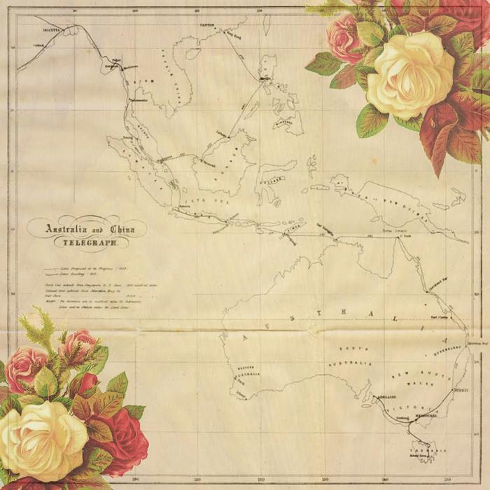vintage background with map and roses