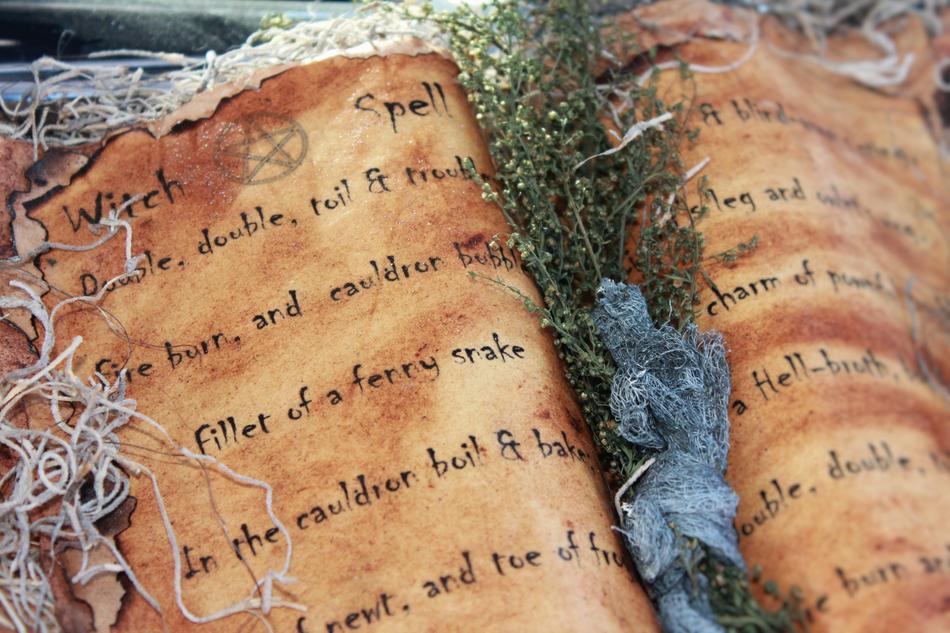 open aged Occult book, Halloween decoration
