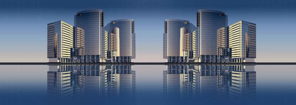 3d reflecting skyscrapers