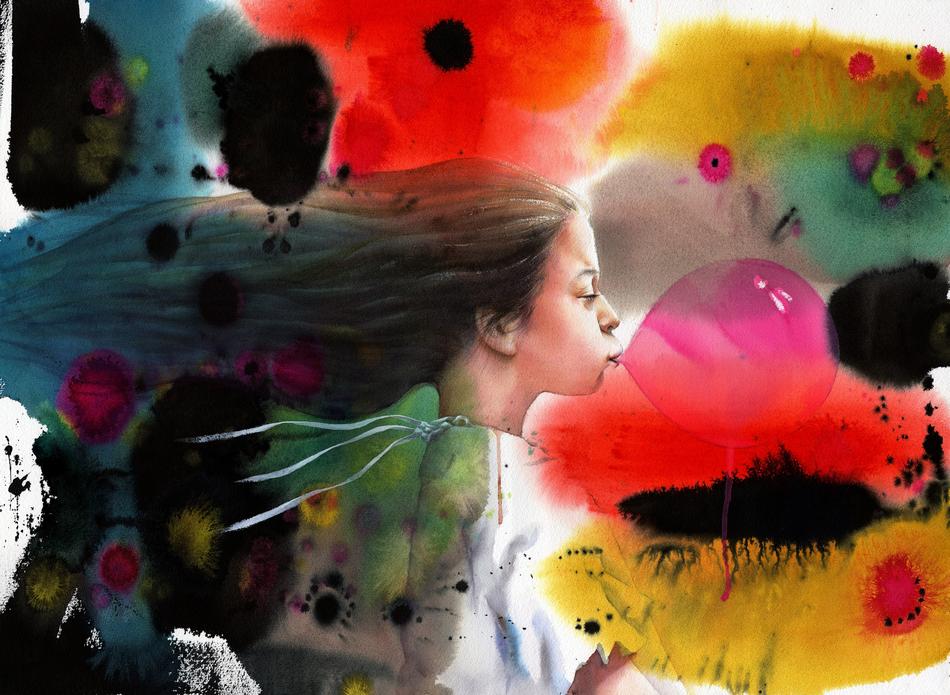 watercolor portrait of child girl