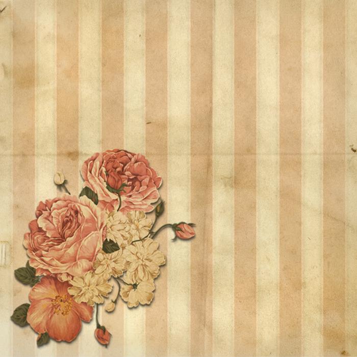 Beautiful and colorful vintage drawing with flowers, at striped background