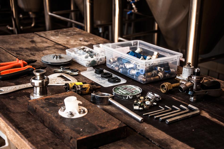 tools on the workbench in the workshop