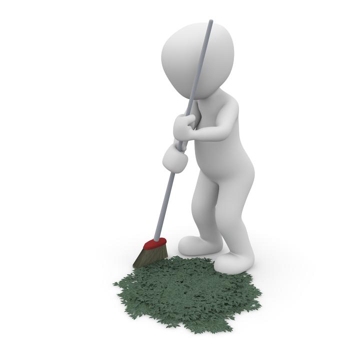 White figure cleaning floor on white background