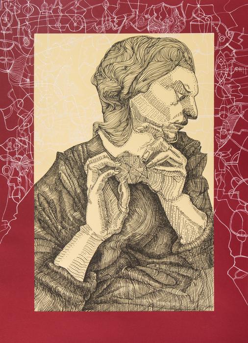 person with crystal, artwork