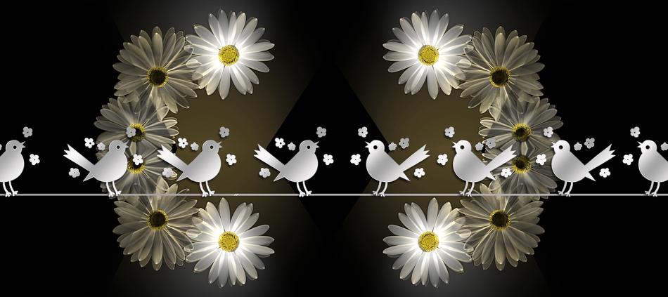 birds and daisies as background