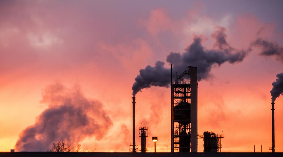 industrial plant on a background of pink sky