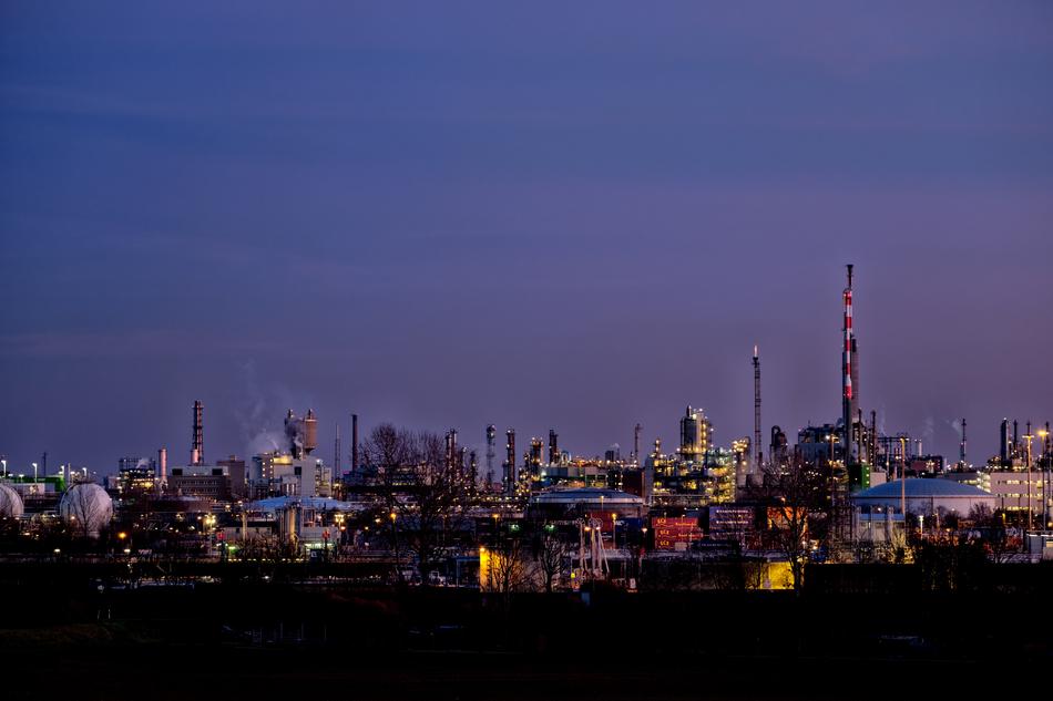 cityscape of skyline of Industrial Plant at dusk