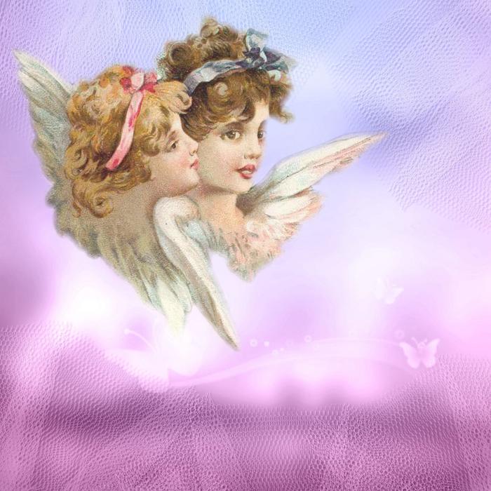 vintage girlish background with cherubs