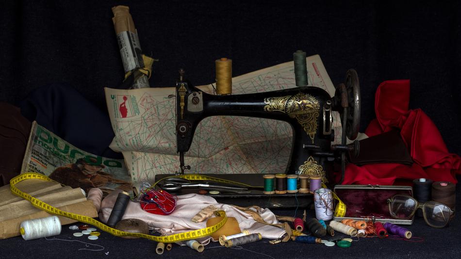 vintage sewing machine and items, Still Life