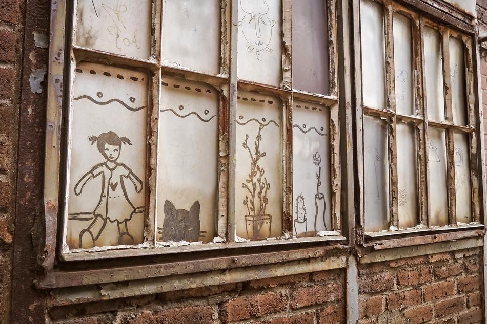 drawing on Window of old building